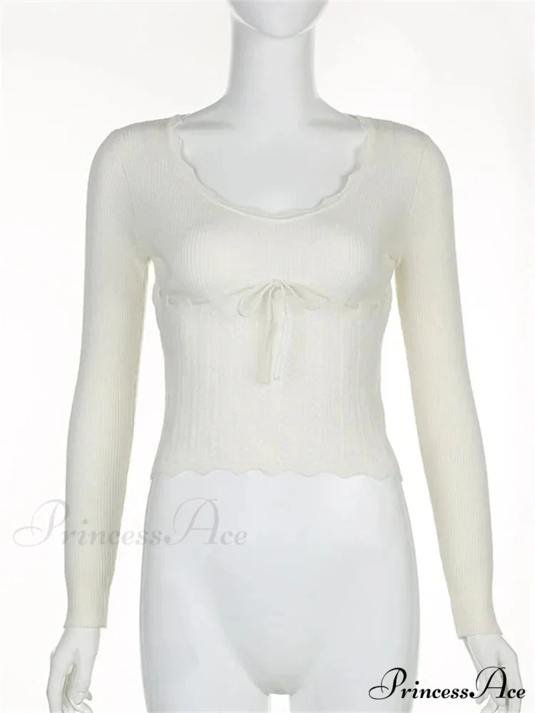 Vintage Knitted Low Cut Round Neck Slim Fit Ribbed T-shirts