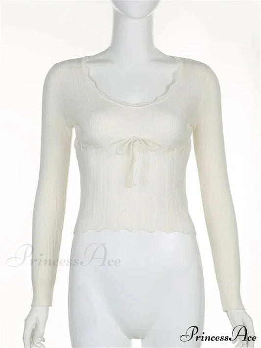 Vintage Knitted Low Cut Round Neck Slim Fit Ribbed T-shirts