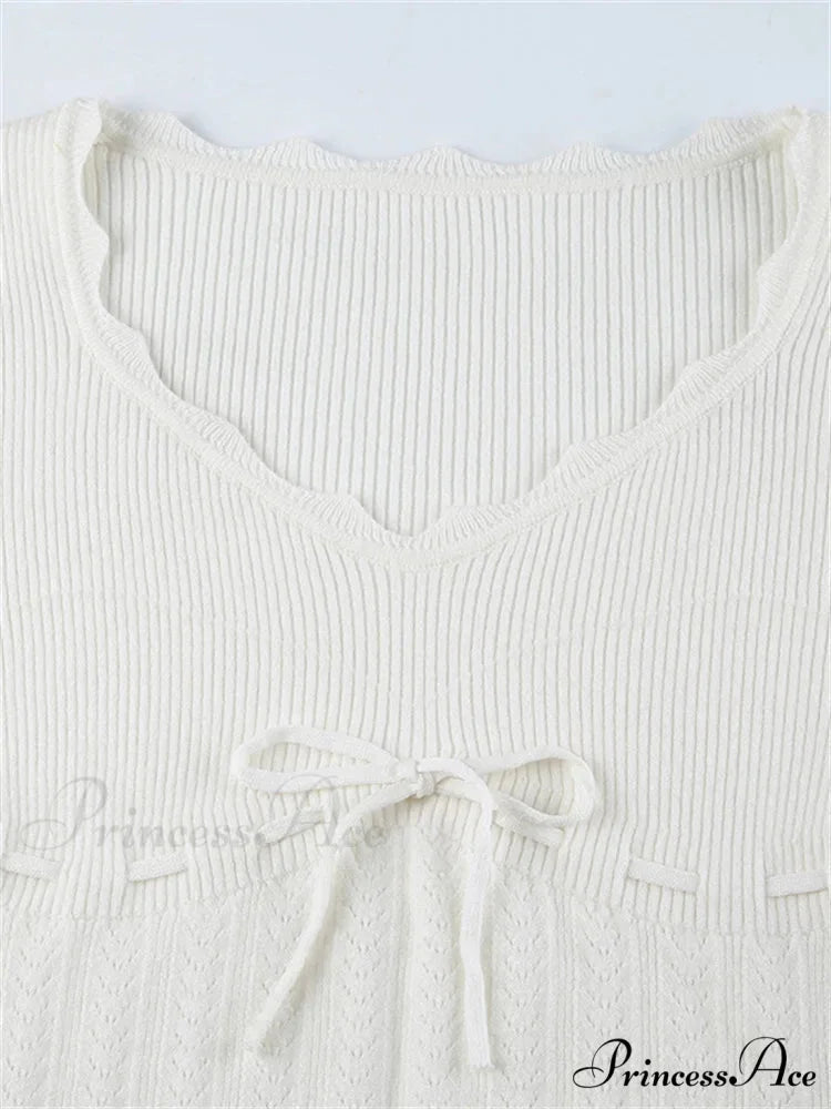 Vintage Knitted Low Cut Round Neck Slim Fit Ribbed T-shirts