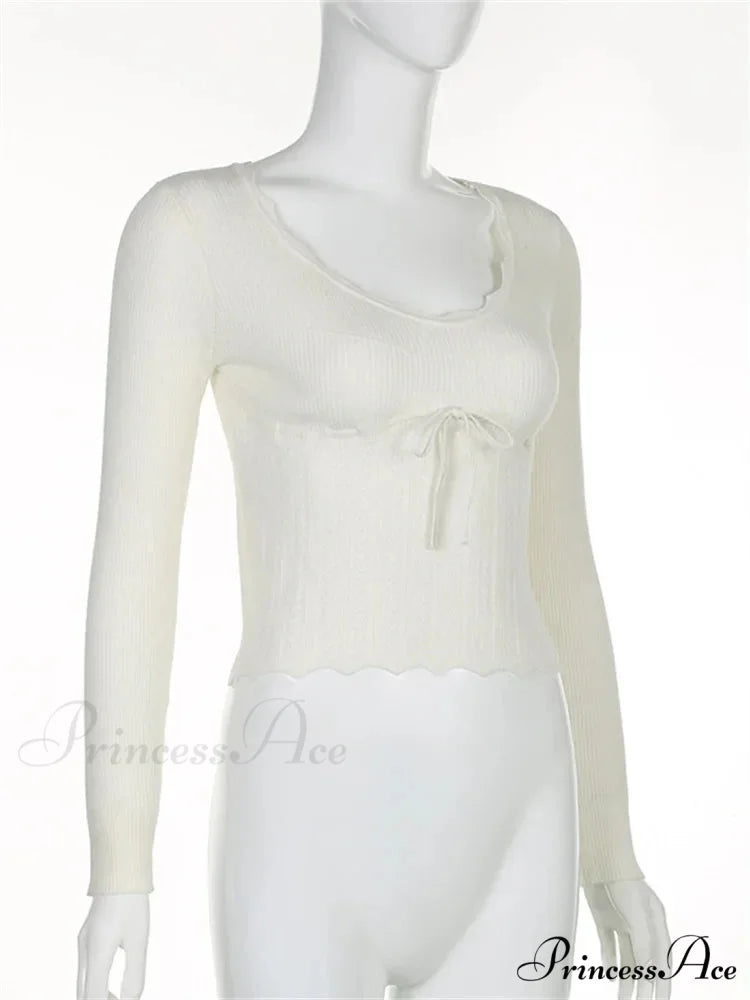 Vintage Knitted Low Cut Round Neck Slim Fit Ribbed T-shirts