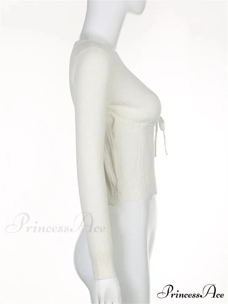 Vintage Knitted Low Cut Round Neck Slim Fit Ribbed T-shirts