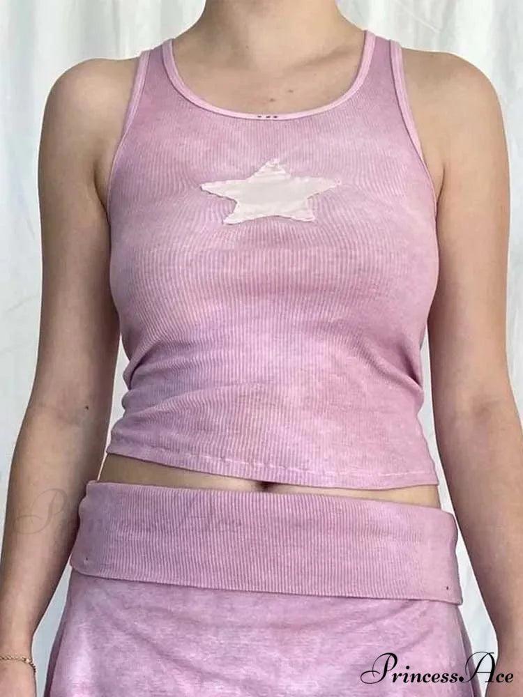 Vintage Knitted Vest Fairycore Star Pattern Sleeveless Summer 2024 Women Slim Harajuku Sweats Shirt Tank top