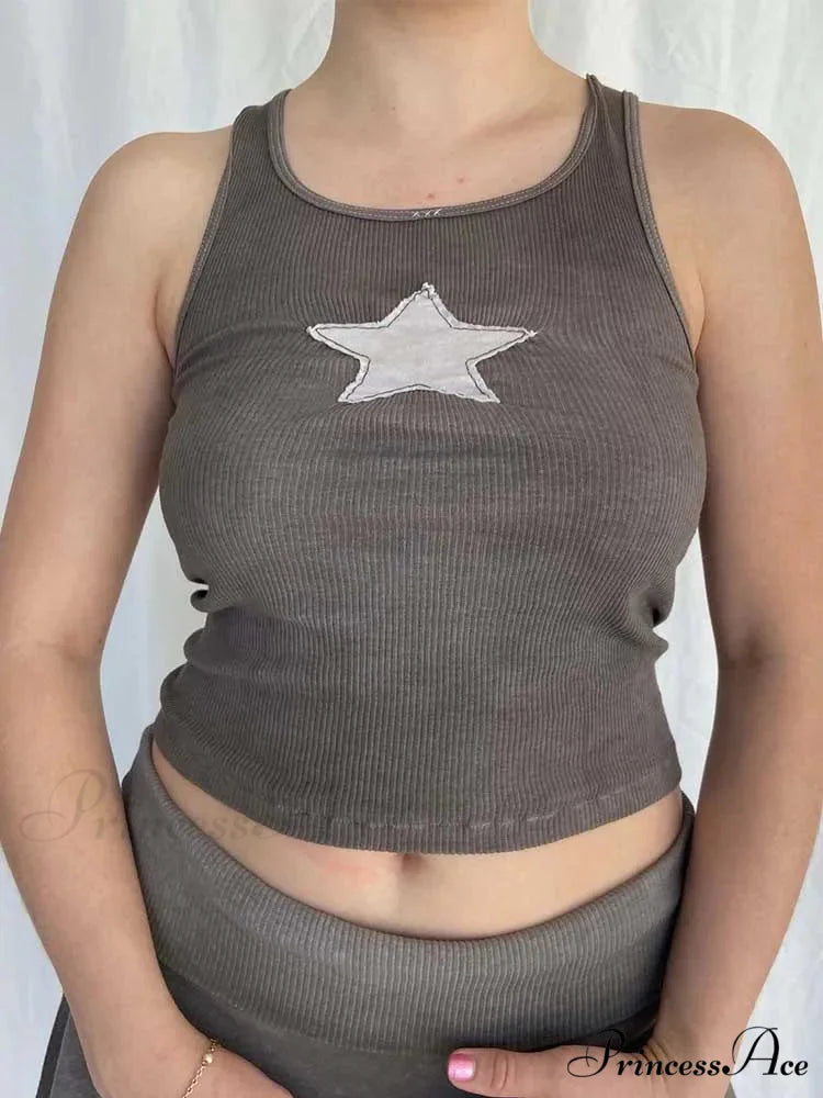 Vintage Knitted Vest Fairycore Star Pattern Sleeveless Summer 2024 Women Slim Harajuku Sweats Shirt Tank top