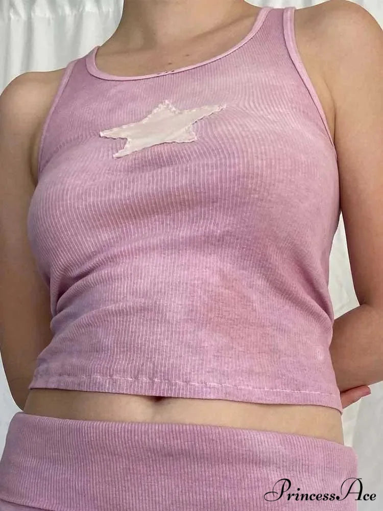 Vintage Knitted Vest Fairycore Star Pattern Sleeveless Summer 2024 Women Slim Harajuku Sweats Shirt Tank top