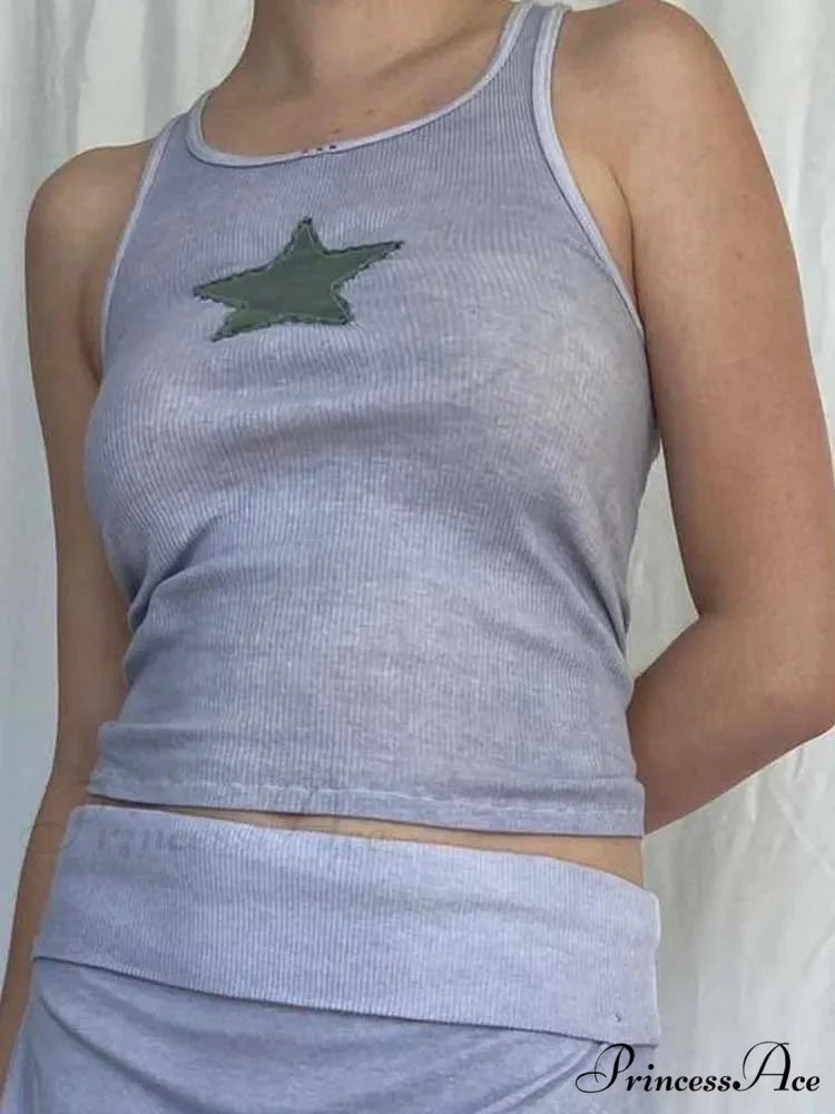 Vintage Knitted Vest Fairycore Star Pattern Sleeveless Summer 2024 Women Slim Harajuku Sweats Shirt Tank top