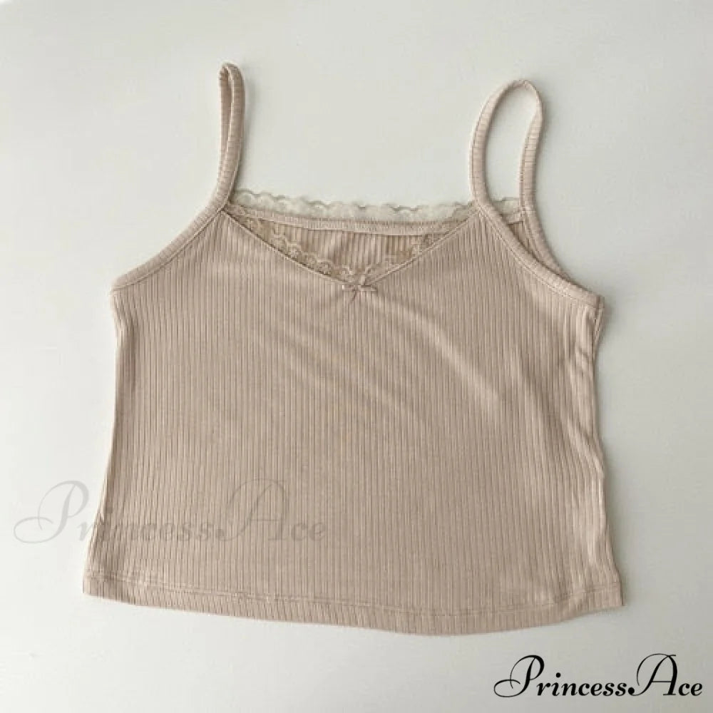 Vintage Lace Slim Cute Tops Apricot / One Size