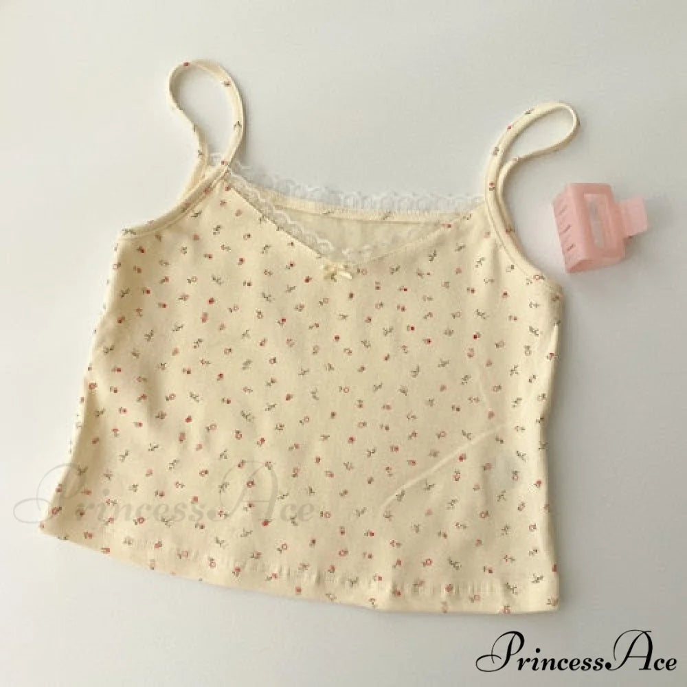 Vintage Lace Slim Cute Tops Beige / One Size