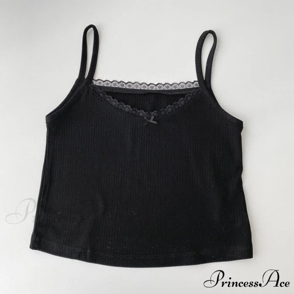 Vintage Lace Slim Cute Tops black / One Size