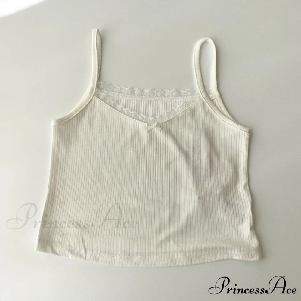 Vintage Lace Slim Cute Tops white 2 / One Size