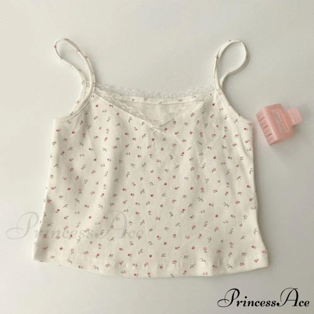 Vintage Lace Slim Cute Tops white / One Size