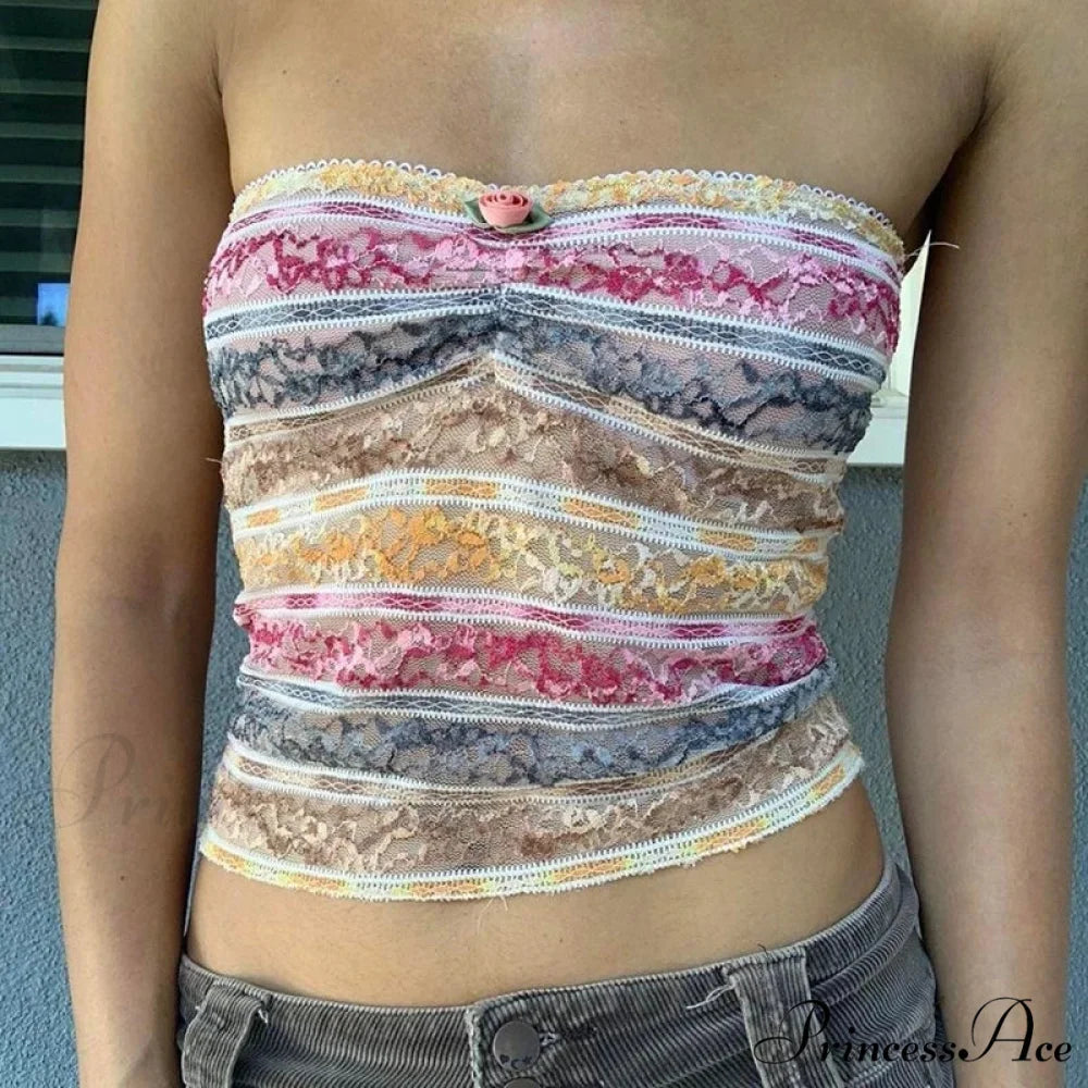 Vintage Lace Trim Bandeau Tube Crop Top croptop-250126