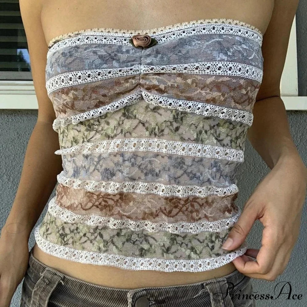 Vintage Lace Trim Bandeau Tube Crop Top SKY BLUE / S croptop-250126