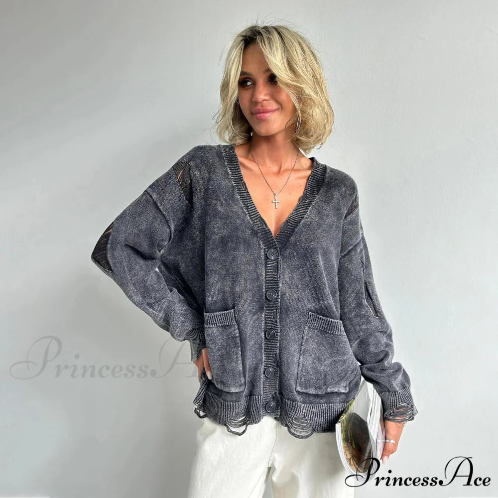 Vintage Large Soft Button Knitted Cardigan Black / S cardiagn-250126