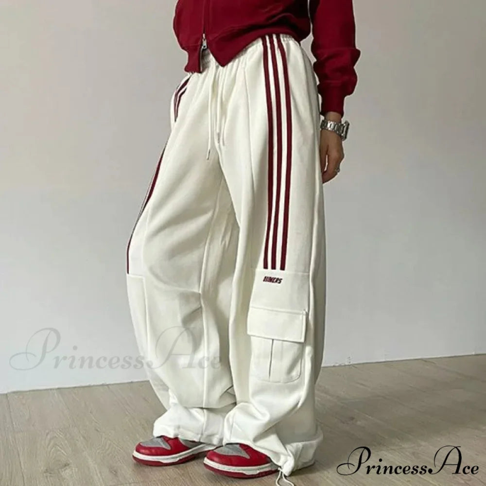 Vintage Lethargic Stripes Broad Leg Trousers Off White / S (44-50kg) pants-241228