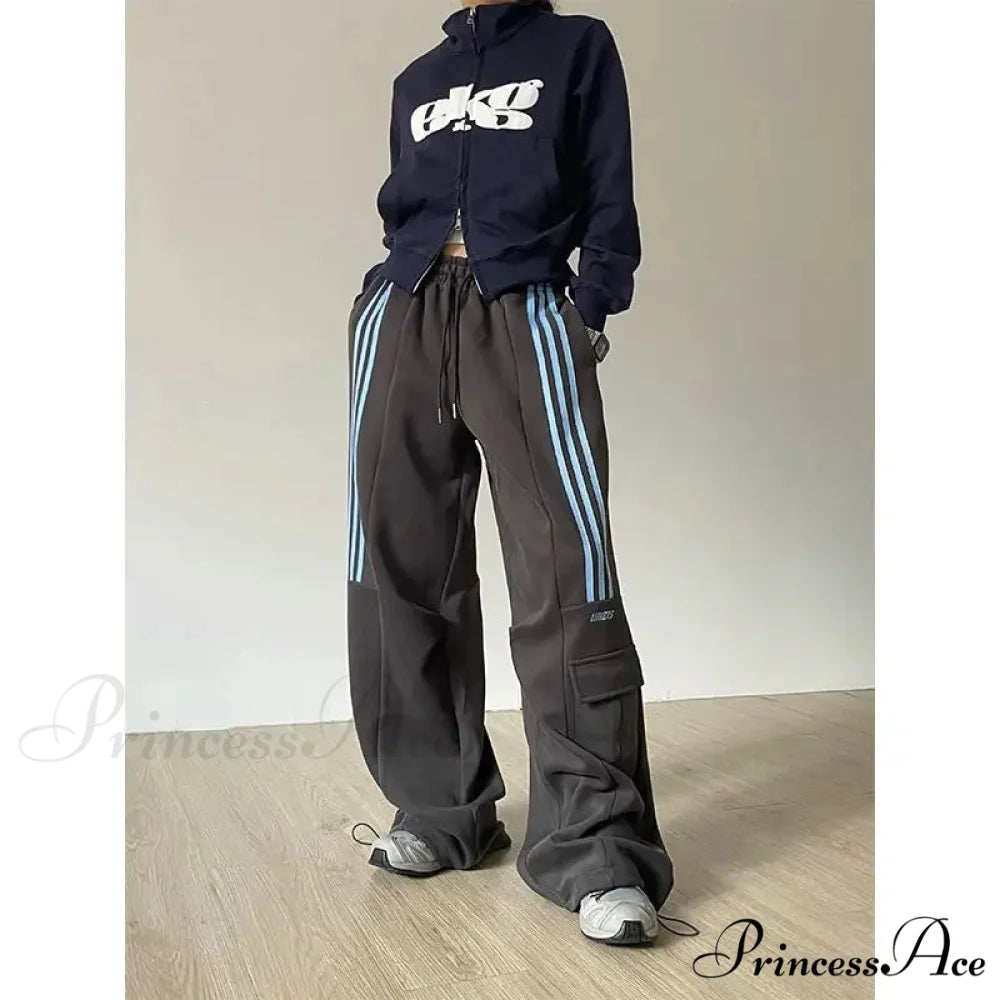 Vintage Lethargic Stripes Broad Leg Trousers pants-241228