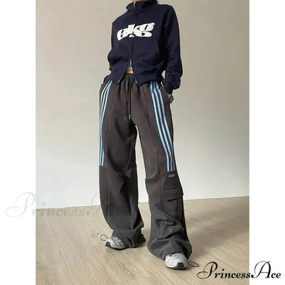 Vintage Lethargic Stripes Broad Leg Trousers pants-241228
