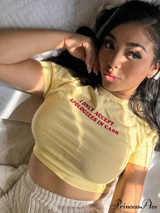 Vintage Letter Graphic Classic T-shirt Yellow / S t-shirt-250223