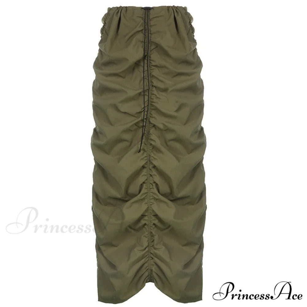 Vintage Long Floral Maxi Skirt Army Green / S