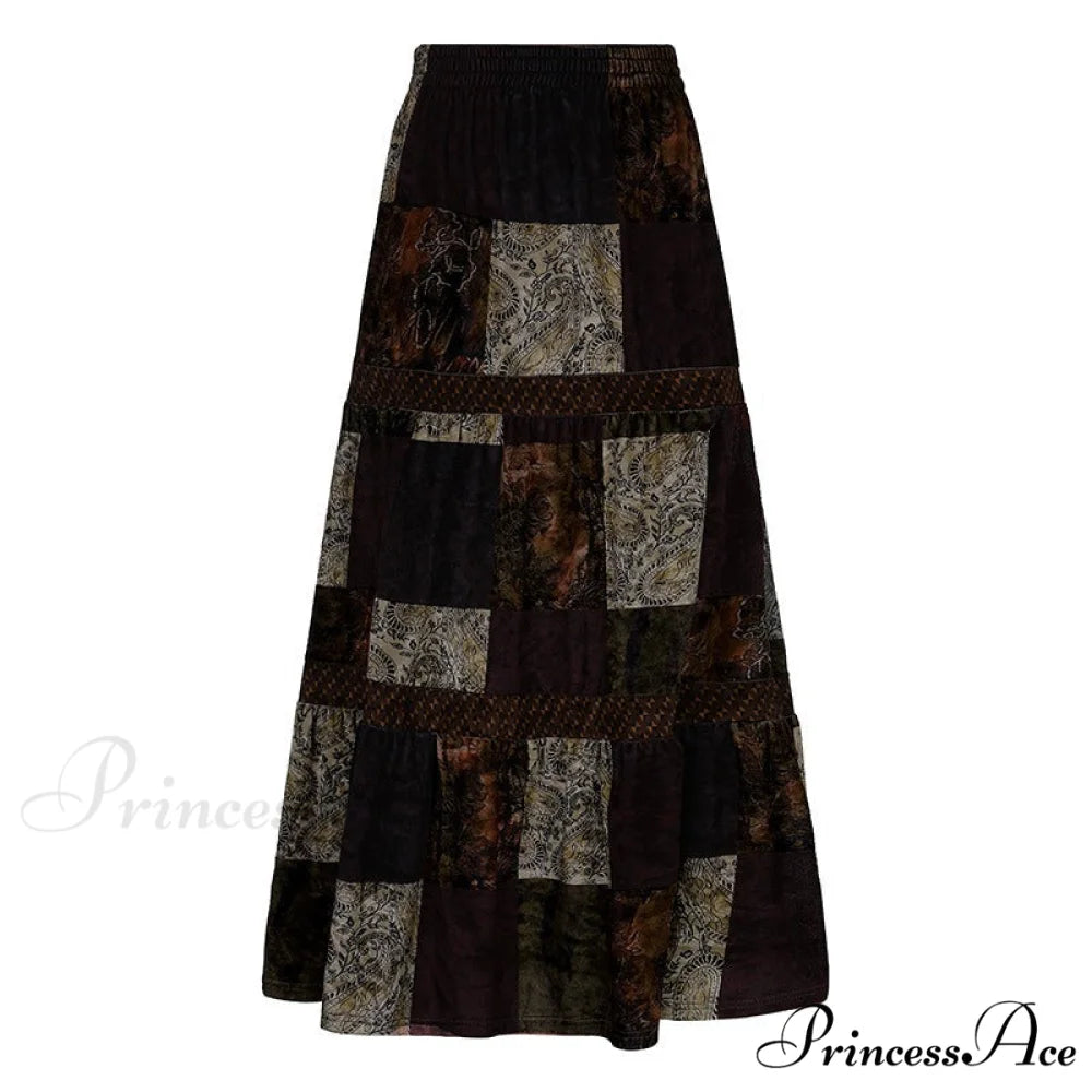 Vintage Long Floral Maxi Skirt Auburn / S