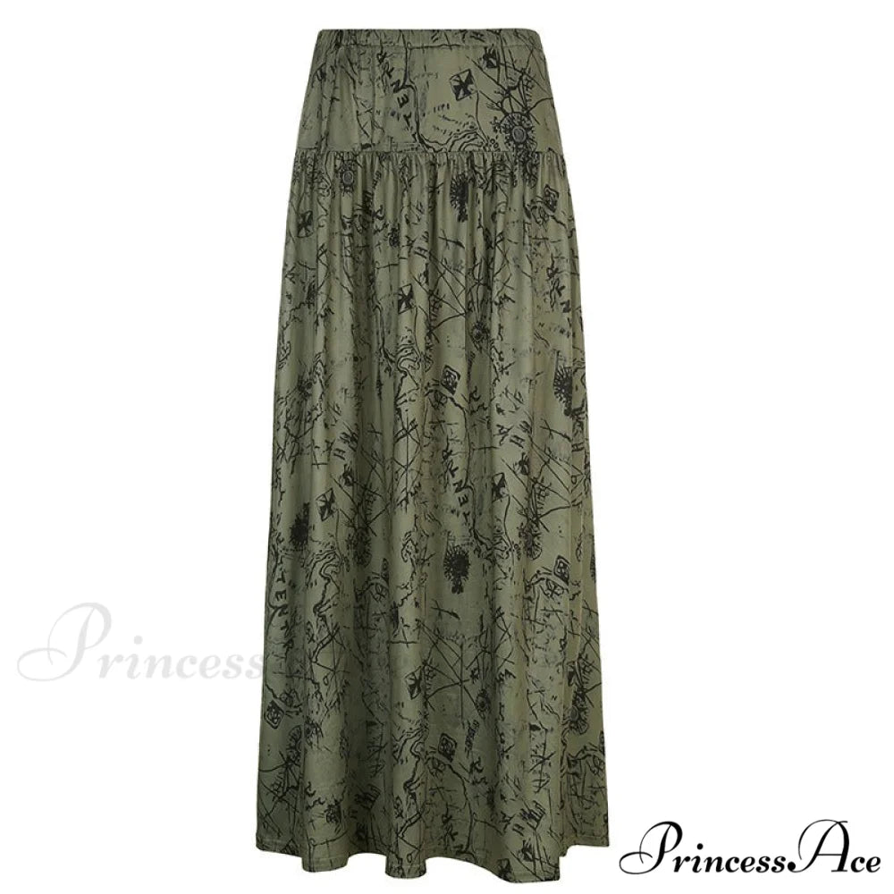 Vintage Long Floral Maxi Skirt Green 2 / S