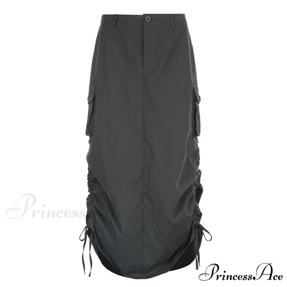 Vintage Long Floral Maxi Skirt Grey 2 / S