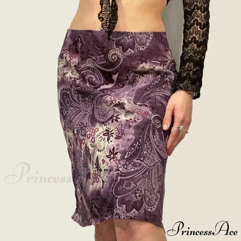Vintage Mesh Purple Skirt Low Waist Aesthetic Outfits skirt-250126