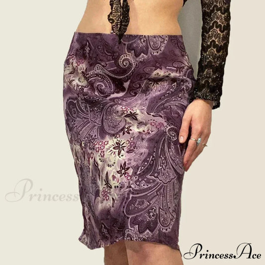 Vintage Mesh Purple Skirt Low Waist Aesthetic Outfits skirt-250126