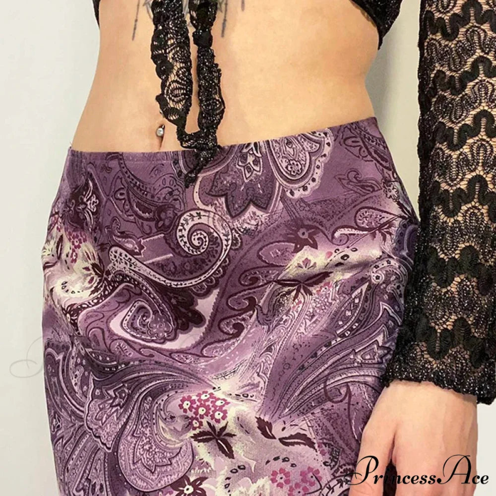 Vintage Mesh Purple Skirt Low Waist Aesthetic Outfits skirt-250126