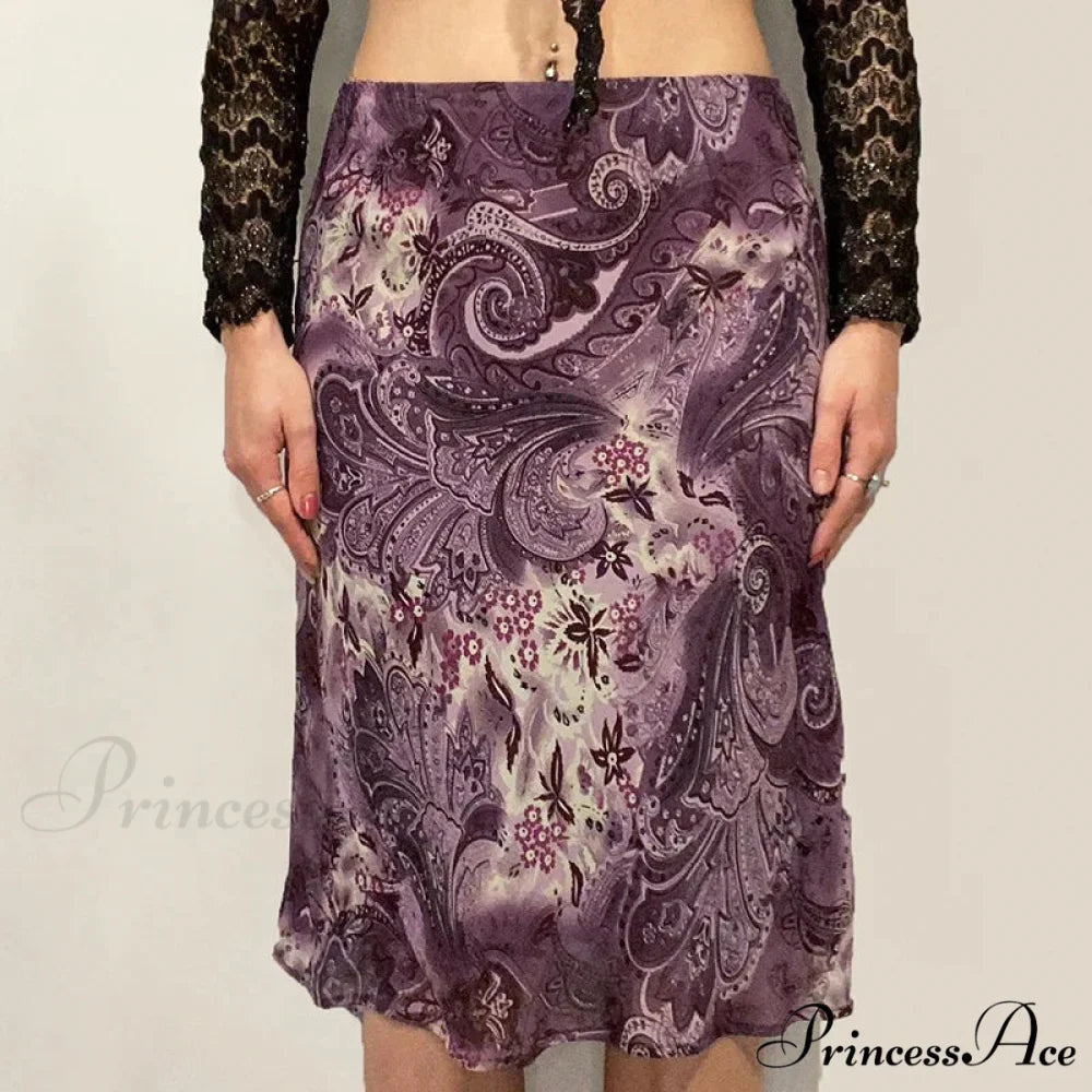 Vintage Mesh Purple Skirt Low Waist Aesthetic Outfits PURPLE / S skirt-250126