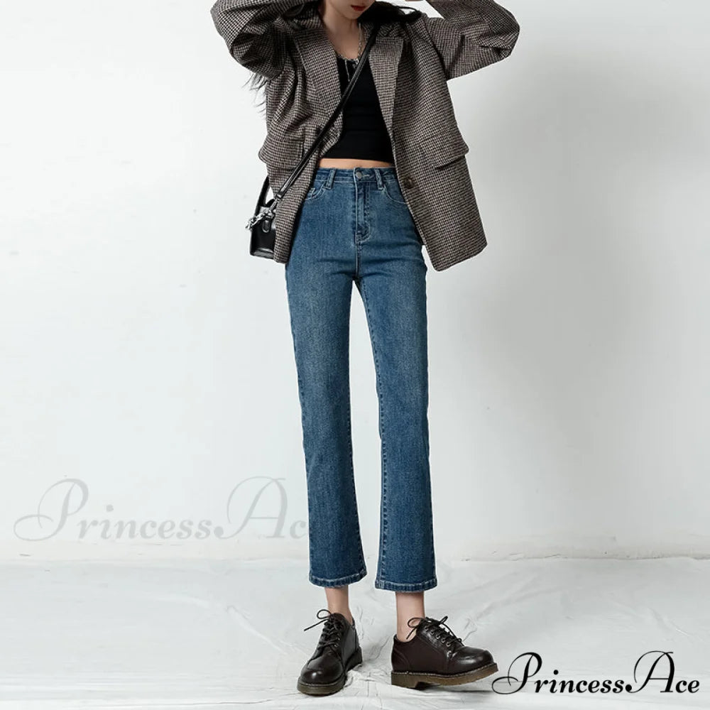 Vintage Mid Waist Elegant Skinny Jeans Vintage Blue / XS