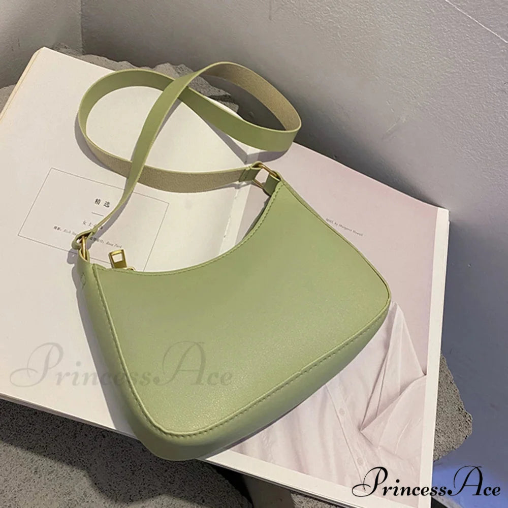 Vintage Monochromatic Faux Leather Underarm Bag Green / 20x14x5cm shoulder-250126