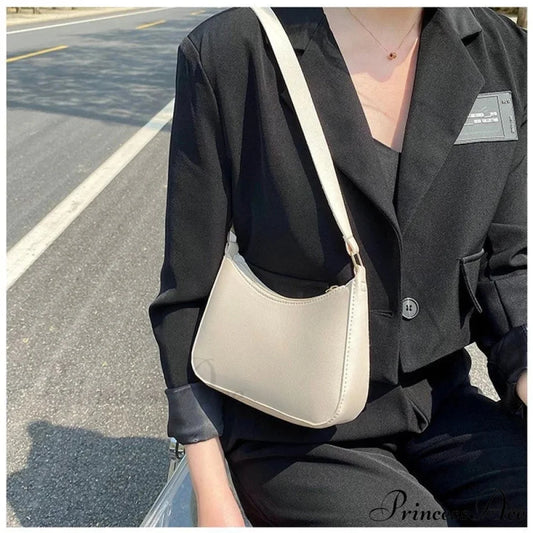 Vintage Monochromatic Faux Leather Underarm Bag shoulder-250126