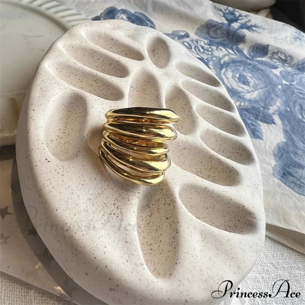 Vintage Multi-Layer Fashion Exaggerated Ring 6 / Gold