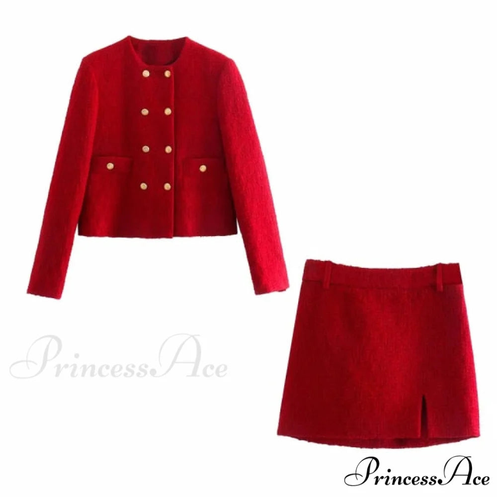 Vintage O Neck Long Sleeve Office Lady Blazer set / XS