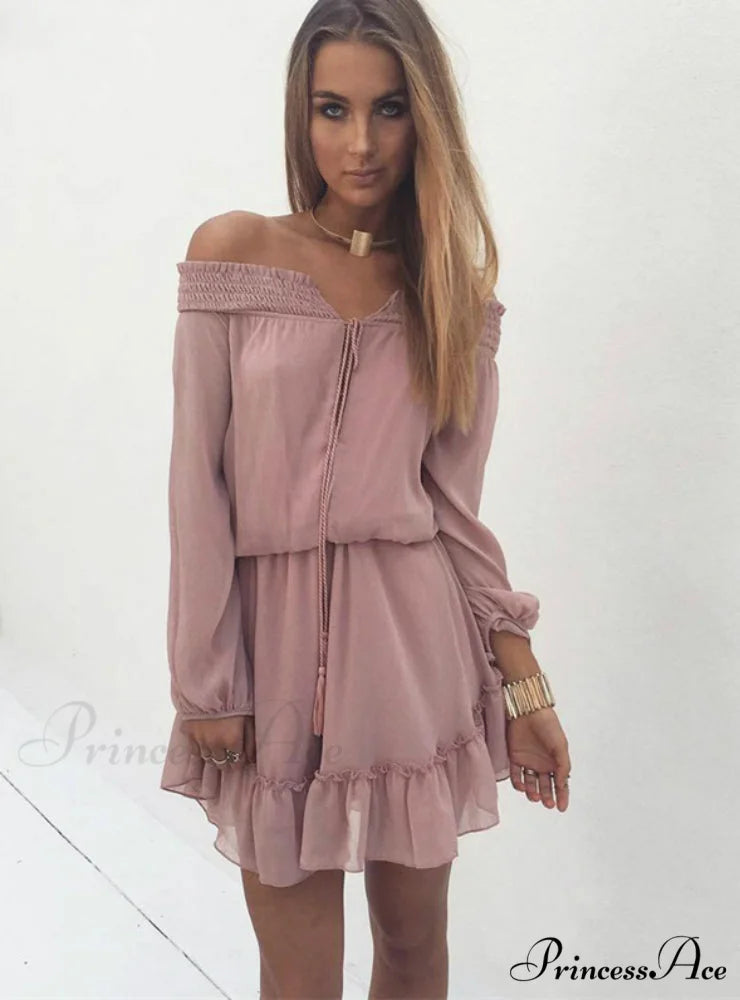 Vintage Off Shoulder Chiffon Dress with Long Lantern Sleeves S / Green