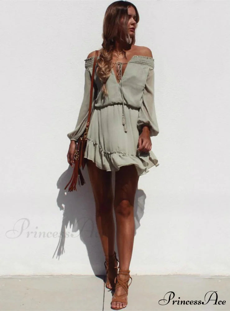 Vintage Off Shoulder Chiffon Dress with Long Lantern Sleeves S / Pink