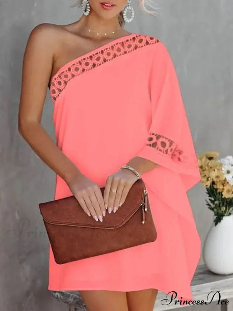 Vintage One-Shoulder Dresses Long Arm Women Design Loose Halter Gown Irregular Gown Spring Party Ruffle Vestido 03