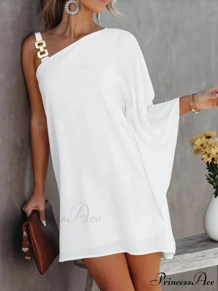 Vintage One-Shoulder Dresses Long Arm Women Design Loose Halter Gown Irregular Gown Spring Party Ruffle Vestido