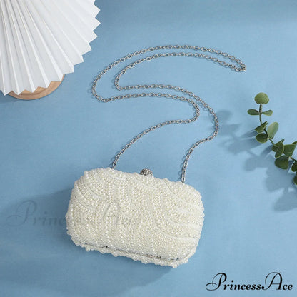 Vintage Opulent Pearl Undulation Design Evening Clutch Purse WHITE clutchbag-250126