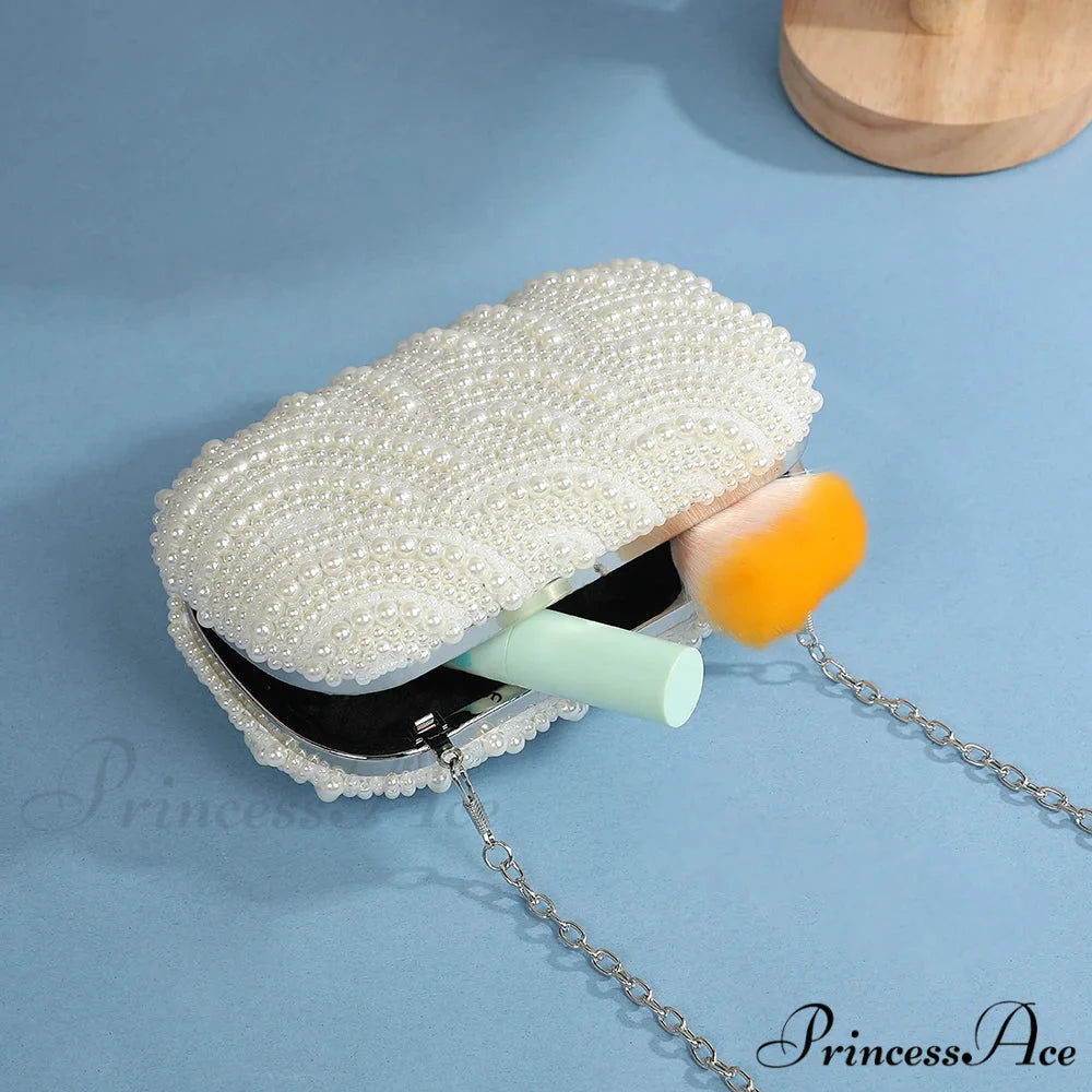 Vintage Opulent Pearl Undulation Design Evening Clutch Purse WHITE clutchbag-250126