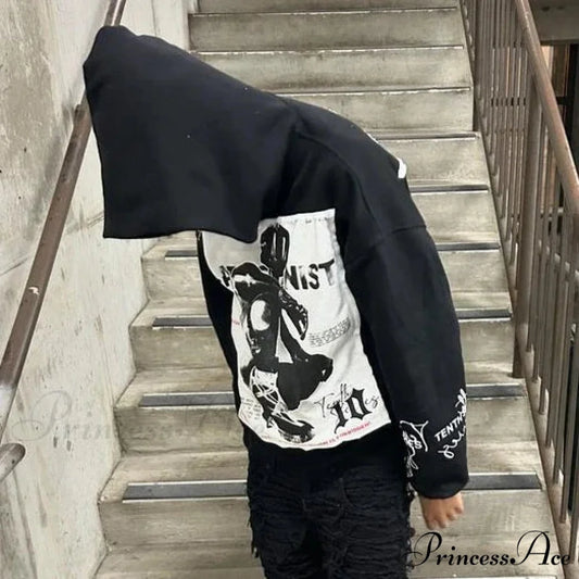 Vintage Patch Dark Cotton Hoodie hoodies-241228