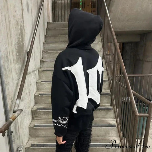 Vintage Patch Dark Cotton Hoodie hoodies-241228