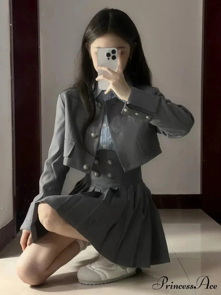 Vintage Patchwork Kawaii Korean Fashion Short Suit