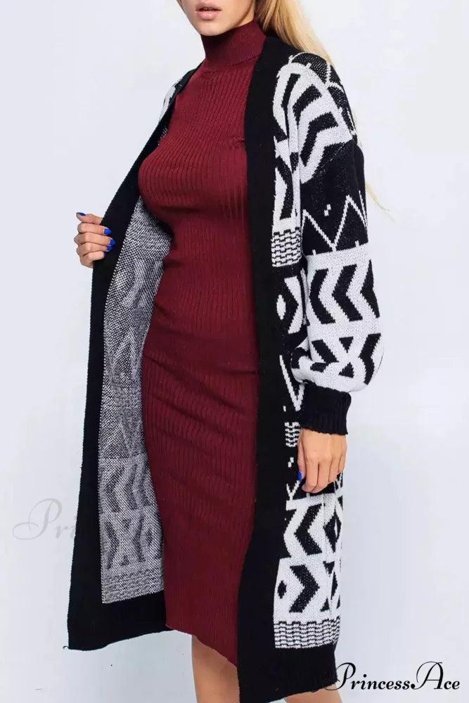 Vintage Patchwork Long Cardigan Black / L