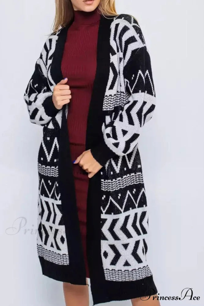 Vintage Patchwork Long Cardigan Black / M