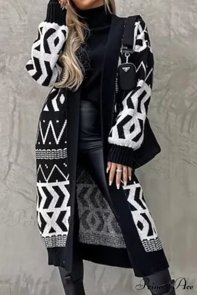 Vintage Patchwork Long Cardigan Black / S