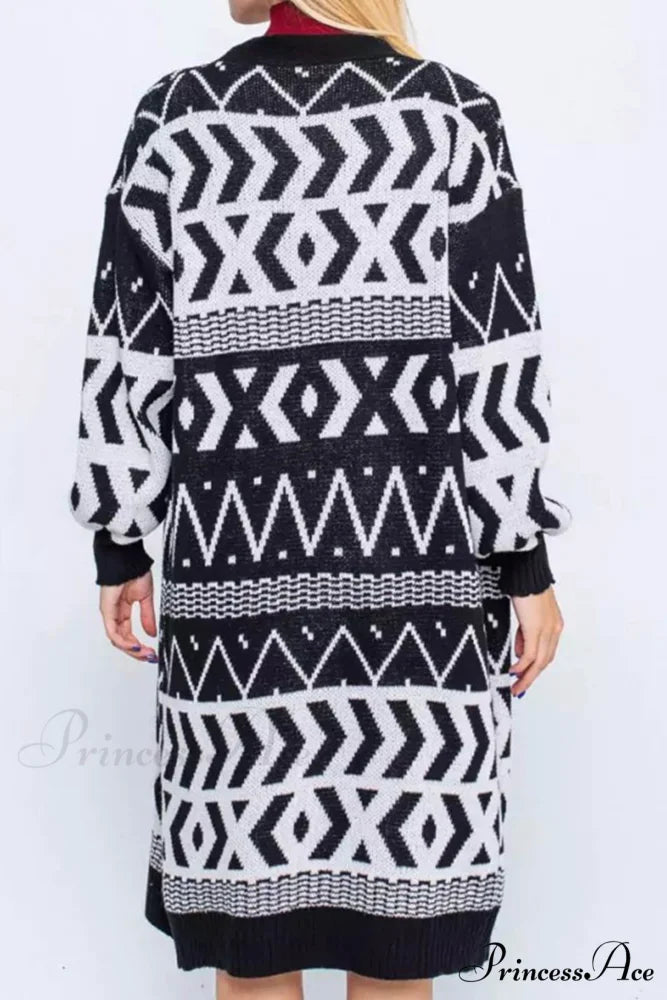 Vintage Patchwork Long Cardigan Black / XL