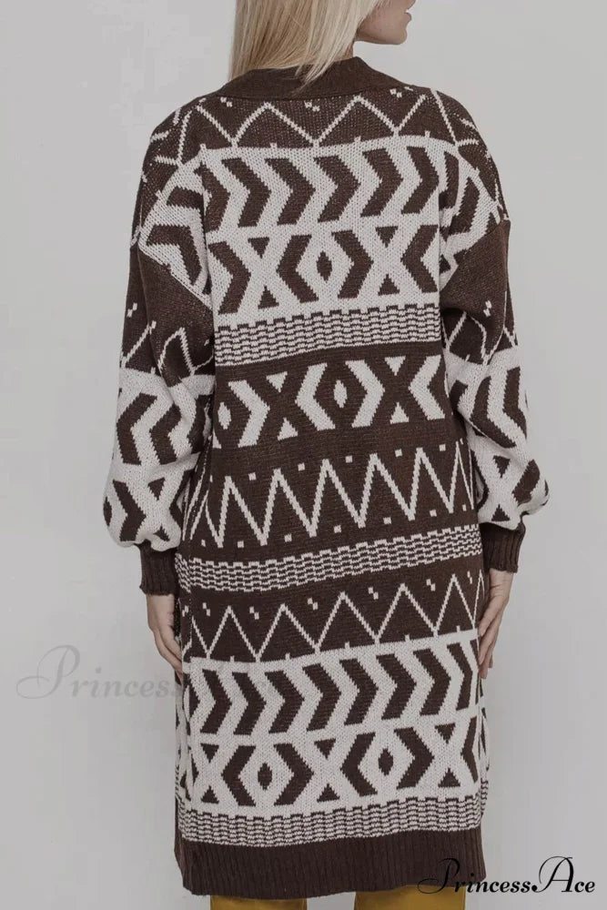 Vintage Patchwork Long Cardigan Brown / L