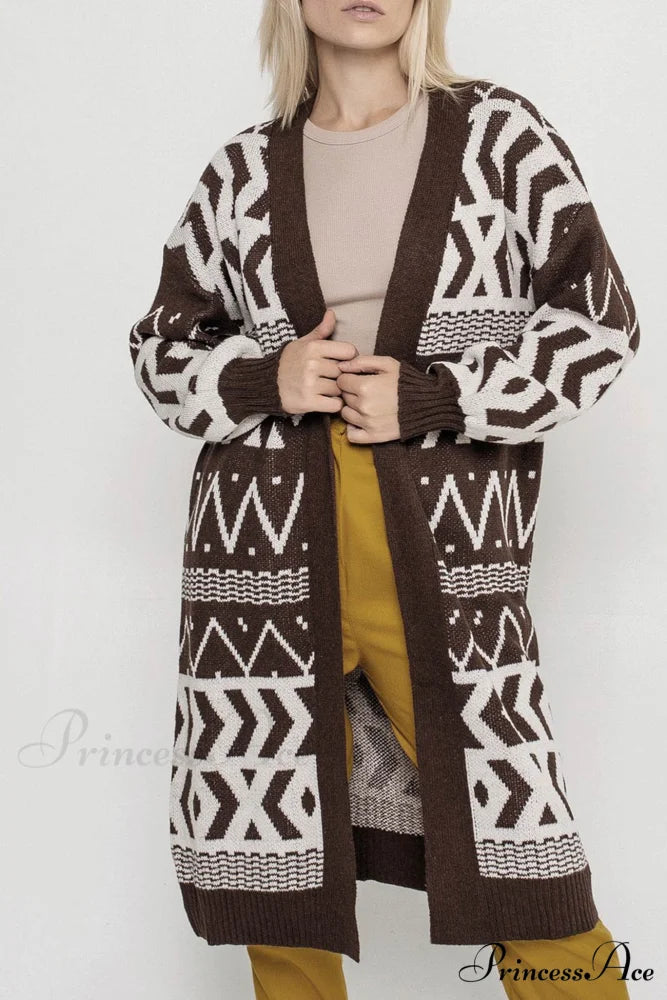 Vintage Patchwork Long Cardigan Brown / M