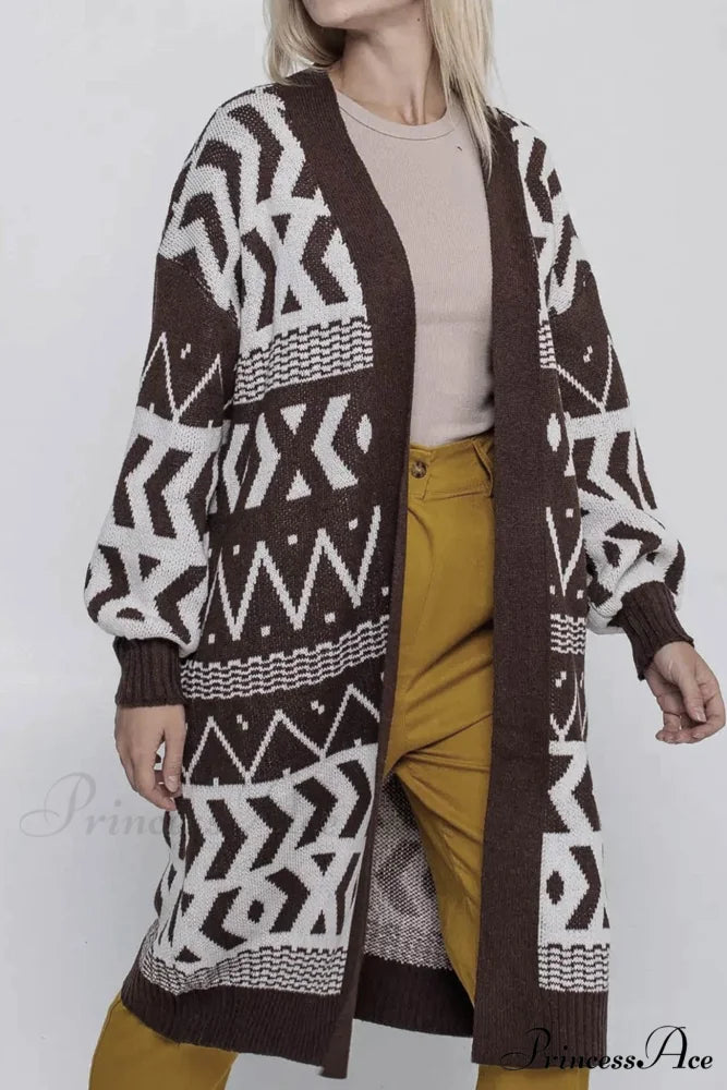 Vintage Patchwork Long Cardigan Brown / S